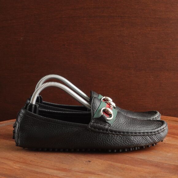 Gucci Loafers Womens SZ EU 34.5 US 4.5 BLK Leather Driving Slip On Horsebit Flat - Picture 1 of 16